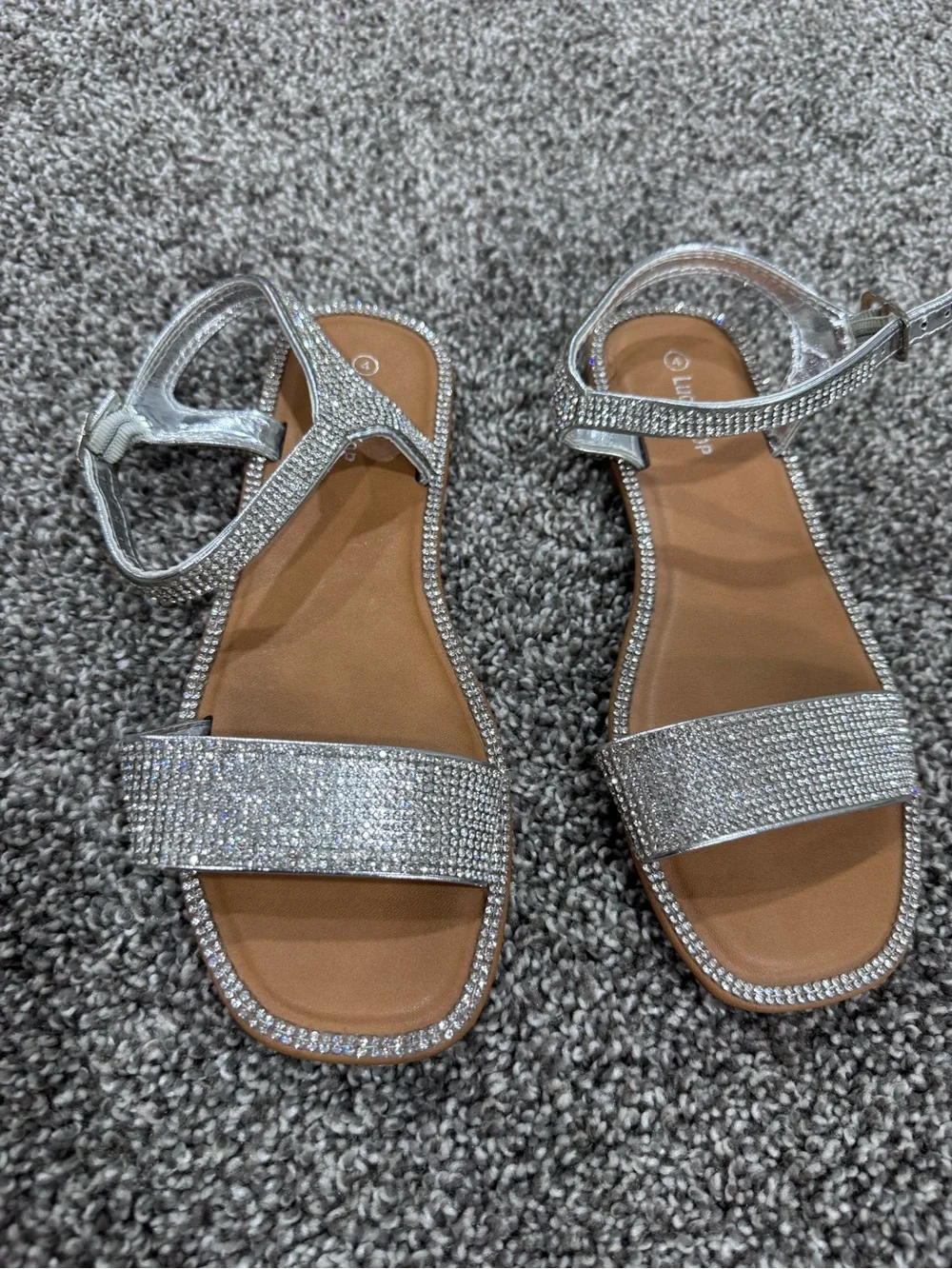 Girls' Sparkling Silver Rhinestone Ankle-Strap Sandals